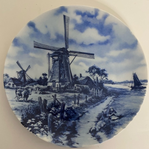 EUC Vintage Delft Hand Painted Windmill Farm Decorative Plate Blue White Dish - Picture 5 of 7